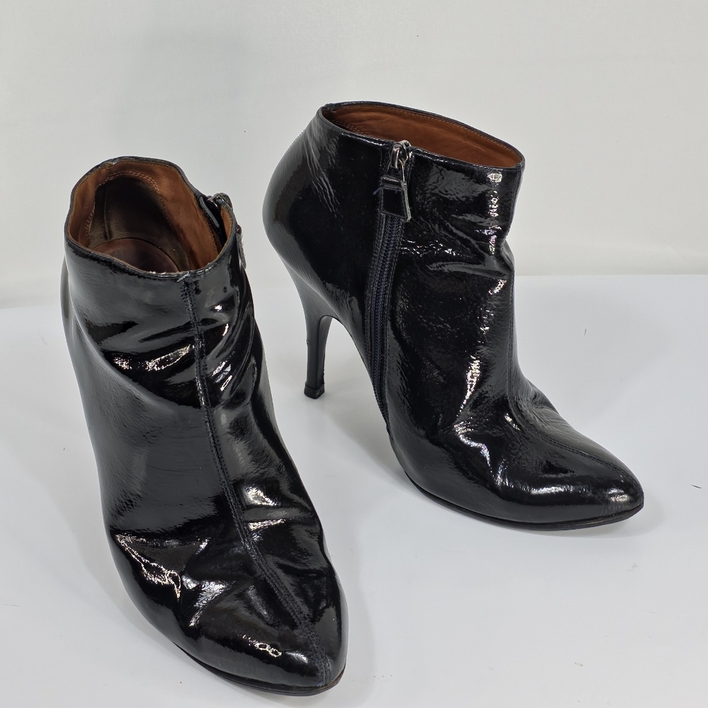Lanvin Patent Leather Ankle Boots Stiletto Heel Pointed Toe Black 40.5 (US 9.5)
